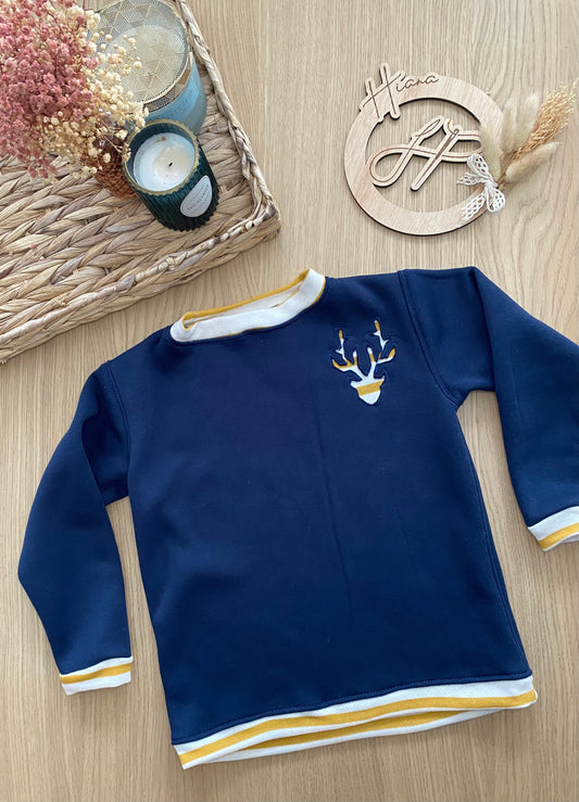 Offrez-vous le pull Céleste, une pièce douce et élégante, fait-main avec amour. Disponible du 6 mois au XXL. Commandez maintenant !